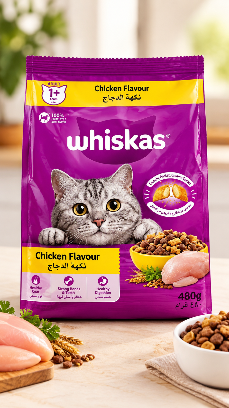 Whiskas Adult Dry Cat Food, Chicken Flavour (1+ Years) 480g