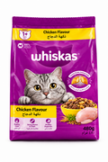 Whiskas Adult Dry Cat Food, Chicken Flavour (1+ Years) – Crunchy Pockets with Creamy Center, 480g